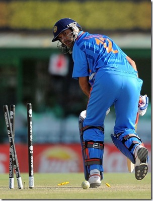 Mohali Semi final Yuvraj stumps out thumb World Cup is Over, Well Kind of
