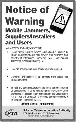 PTA notice thumb PTA Warns to Dismantle Illegal Mobile Phone Jammers