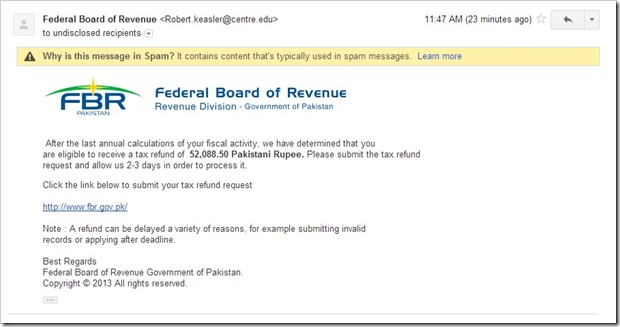 FBR001 Scammers Use FBR to Trap Online Bank Account Holders