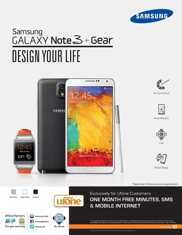 Galaxy GeaR thumb Samsung, Along with Ufone, Launches Galaxy Note 3 and Galaxy Gear in Pakistan