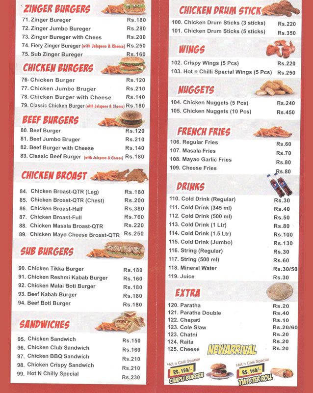 Hot n deals roll menu