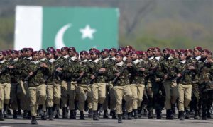 A platoon of SSG marching on 14th Aug