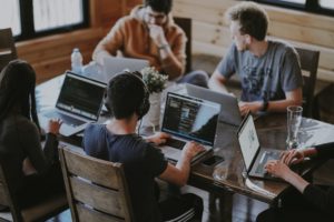People talking while working