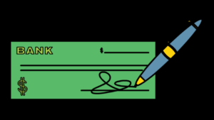 Image of a pen writing a check