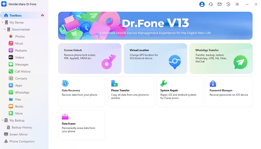 wondershare dr.fone home