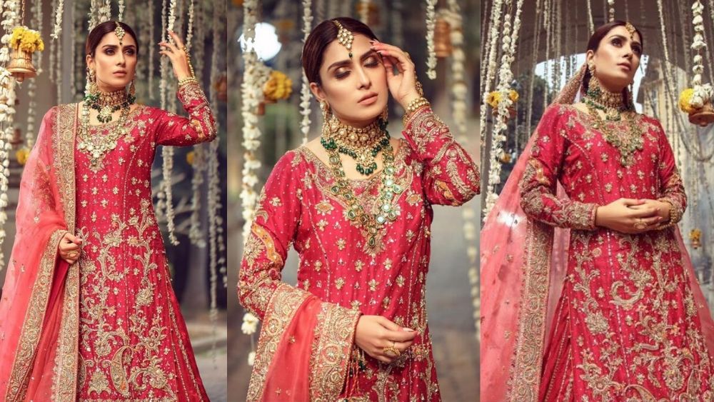 Ayeza Khan in red bridal shoot