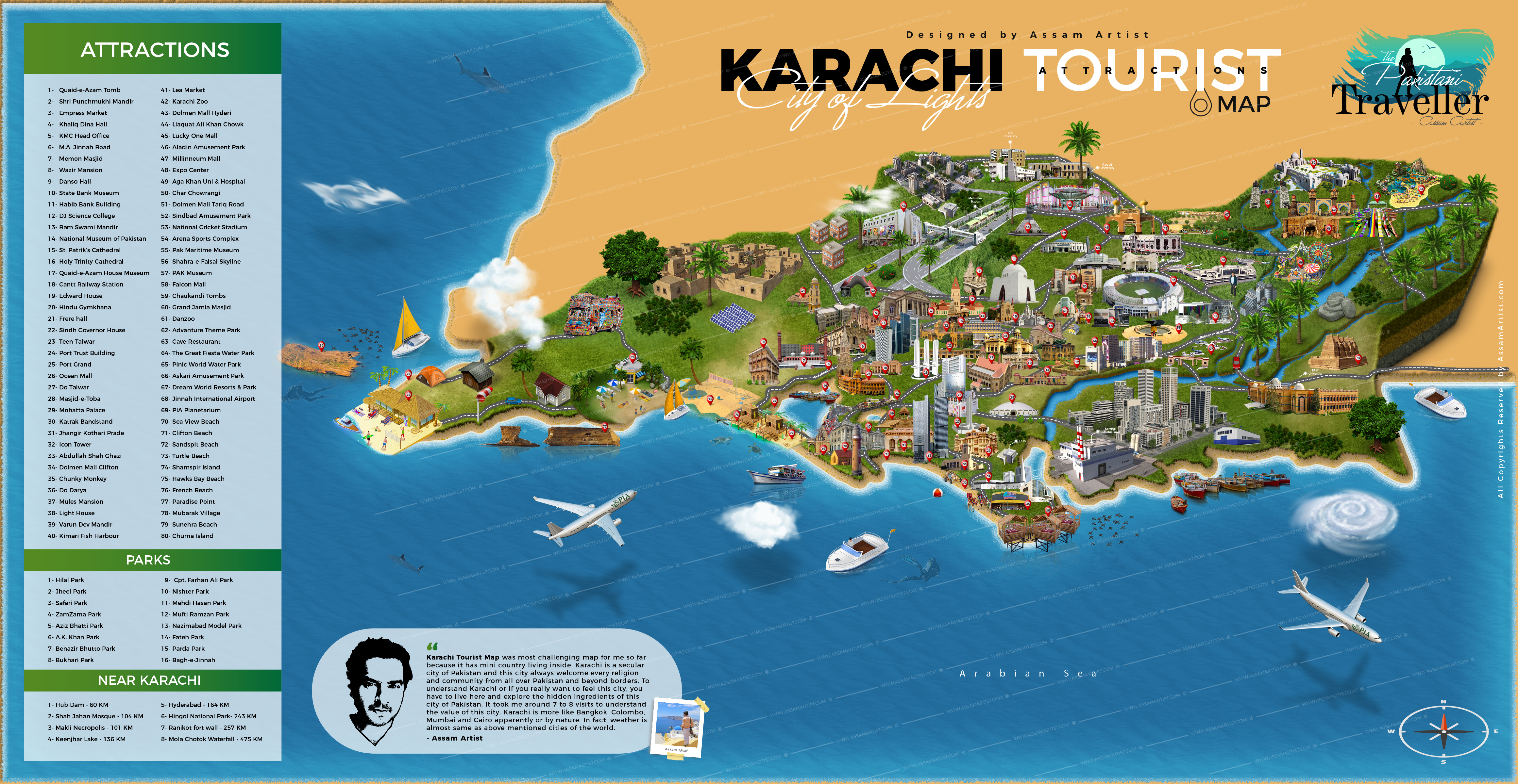 Karachi Tourist Attractions Map Pakistan High Resolution WM 