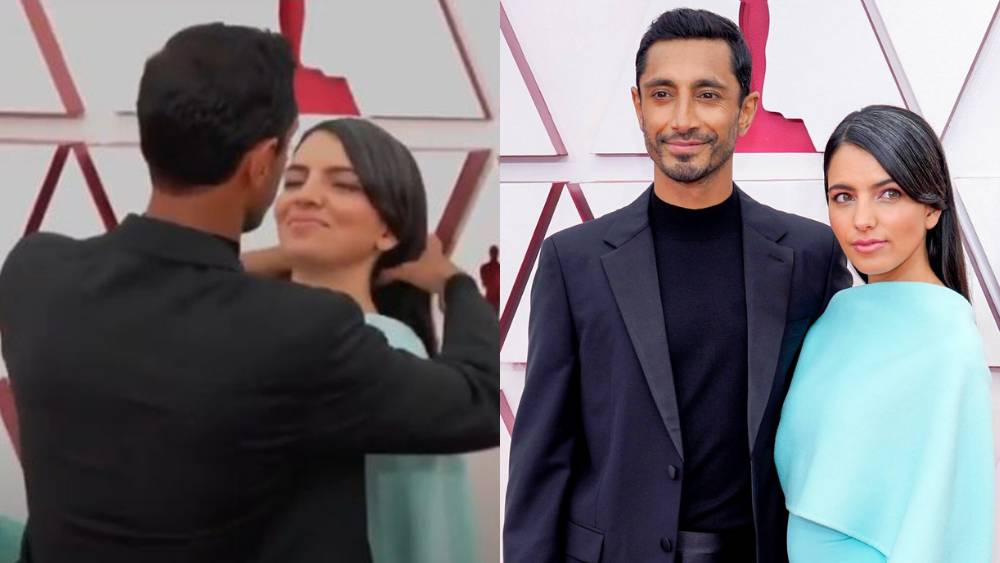 Riz Ahmed Pauses the Oscars Red Carpet to Fix His Wife's ...