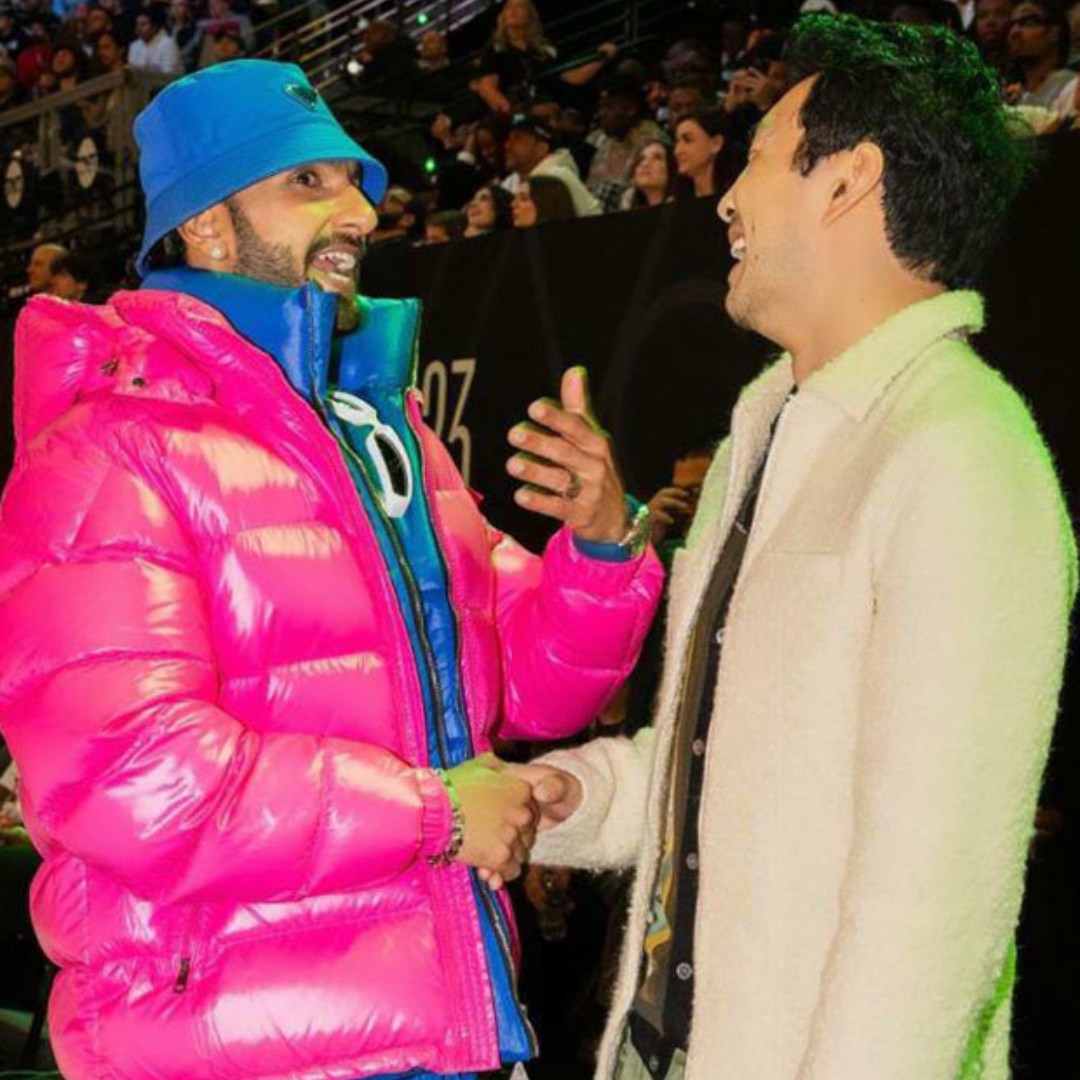 Ranveer Singh ( @ranveersingh ) in all Louis Vuitton donned a statement LV  jacket ( @louisvuitton ) at the 2022 NBA All-Star red carpet…