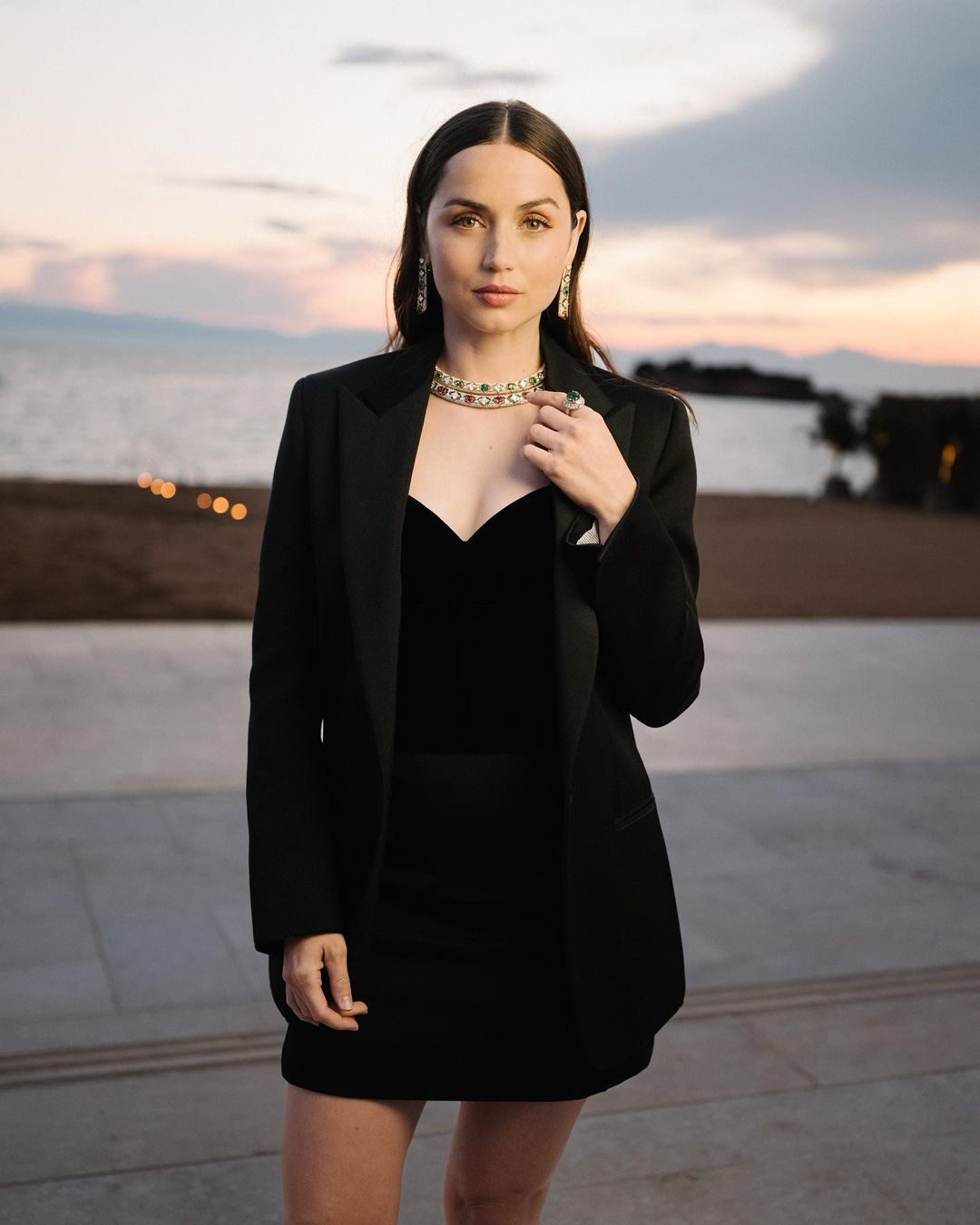 Ana De Armas Turns Up the Heat in Sweetheart Neck Black Top and Mini Skirt  - Lens