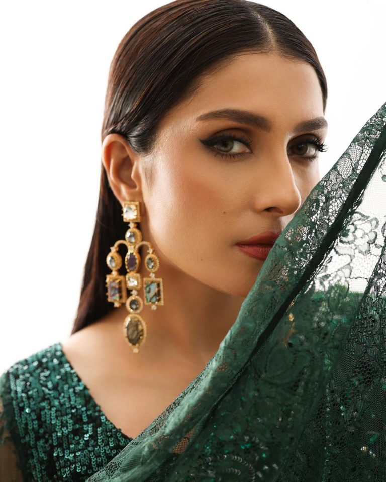 Ayeza Khan Dazzles in Emerald Green Saree - Lens