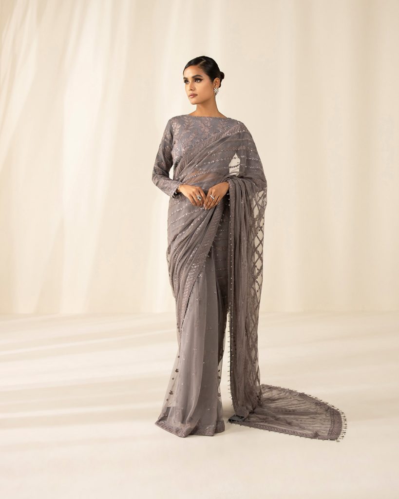 Vibgyor Fashion Embroidered Net  Unstitched Saree S5-23U Chakra Flora Black - Festive Collection