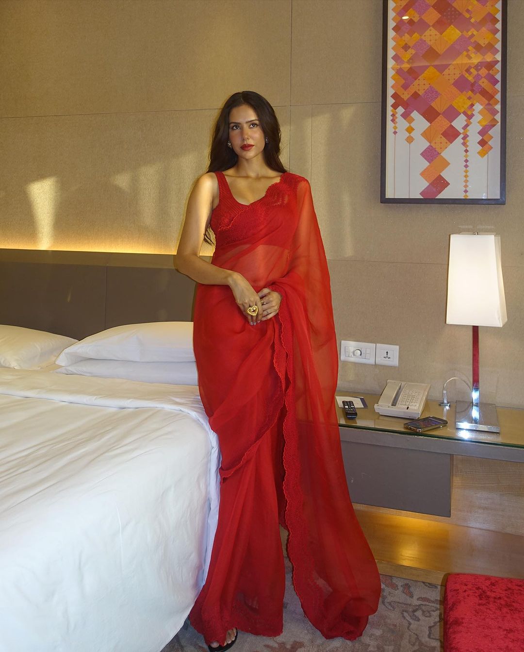 Sonam Bajwa Paints The Town Red in Deep-Neck Saree - Lens