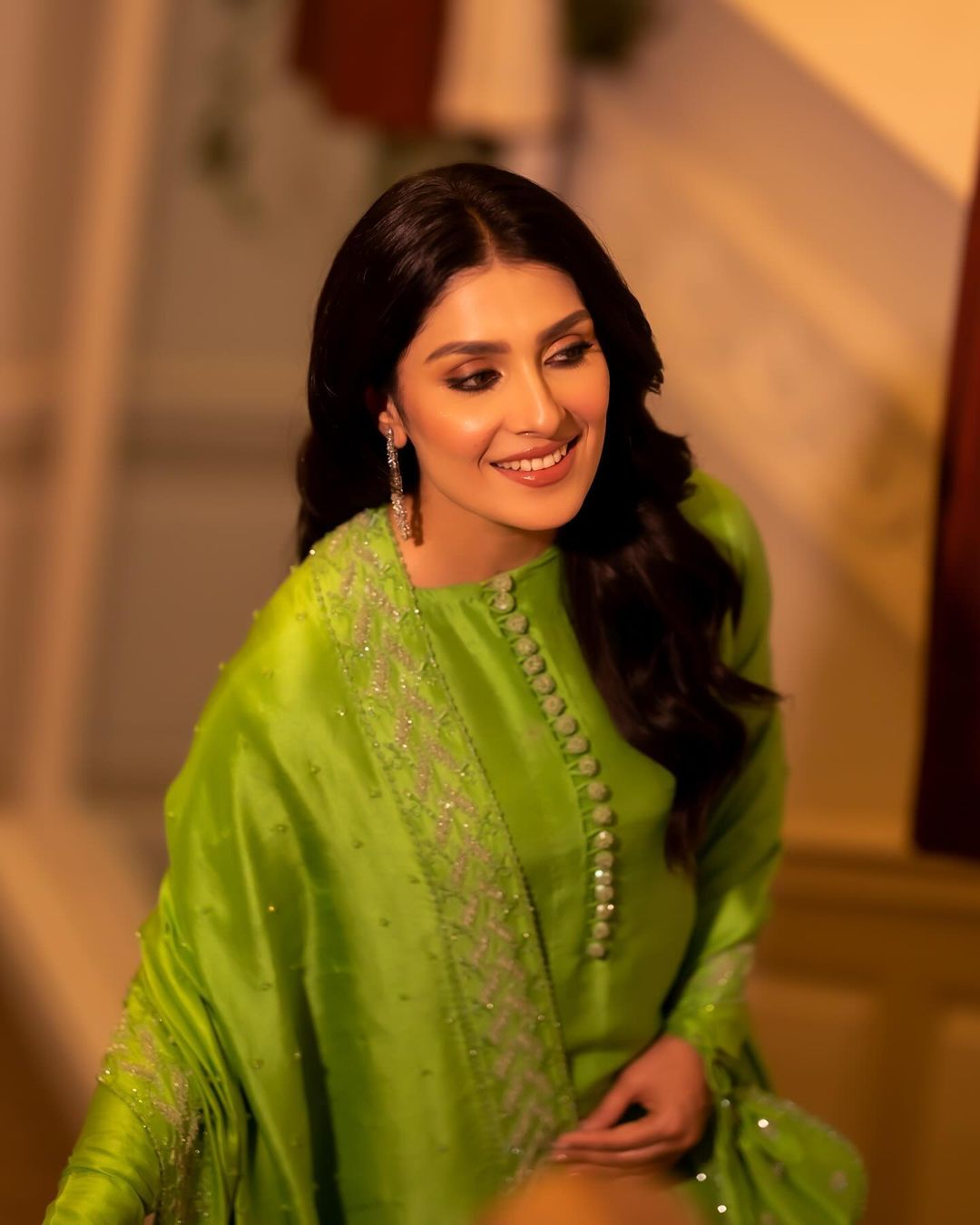 Ayeza Khan Radiates Elegance in Lime Green Silk Pishwas: A Fashion ...