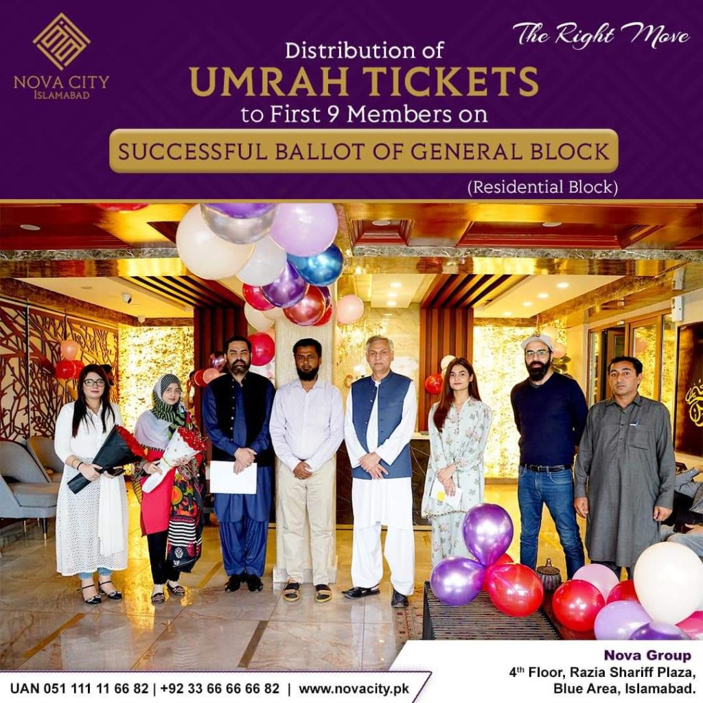 Nova City Islamabad Awards Umrah Tickets to First 9 Members on Successful Ballot