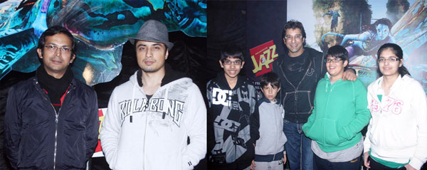 (L) Head of Jazz Communications, Mobilink, Ali Murtaza along with Jazz Brand Ambassador Ali Zafar at the screening of Avatar organized by Mobilink Jazz. (R) Wasim Akram at the event with his family.