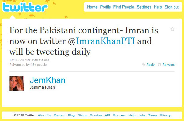 Imran Khan Debuts on Twitter