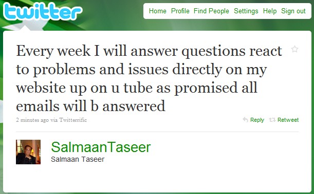 Salman Taseer is now YouTubeing with Public