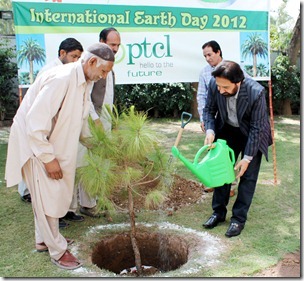 Senior Executive Vice President HR, Syed Mazhar Hussain inaugurating tree plantation drive on Earth day 2012 at PTCL headquarters in Islamabad.