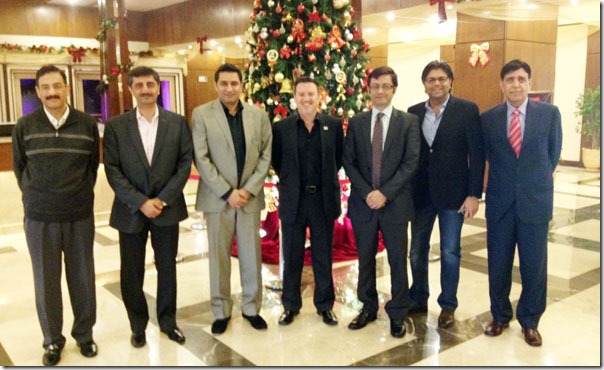 Declan with the management of Wateen and WiTribe at the Marriott Islamabad Hotel.
