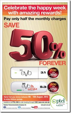 Buy PTCL Evo or Evo Wingle This Week and Get 50 Percent Lifetime Discount
