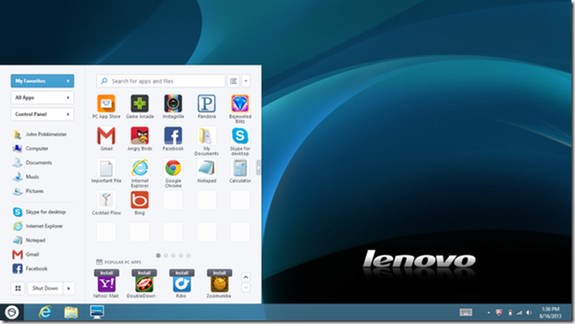 Lenovo to Bring the Start Menu in its PCs Itself