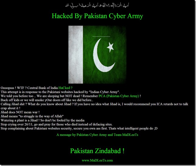 Central Bank of India and Several Other Websites Hacked by Pakistani Hackers