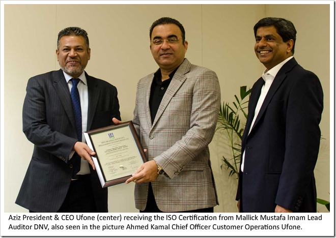 Ufone Becomes ISO 9001:2008 in its Customer Operations