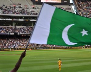 pakistani flag on cricket ground