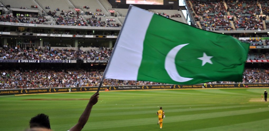 pakistani flag on cricket ground