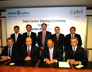 Kamal Ahmed, CDSO PTCL and Shahid Sattar, President & CEO, Samba Bank at the agreement signing ceremony to provide Data Center Services to Samba Bank in Karachi.