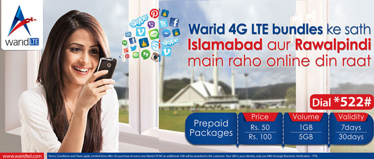 Warid Announces 5GB for Rs. 100 4G LTE Bundle for Islamabad and Rawalpindi