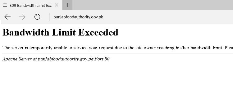 Punjab Food Authority Website Goes Down Due to Excessive Bandwidth