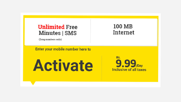 Zong Offers Unlimited Calls, SMS and 100MB Internet for Rs. 9.99 Only