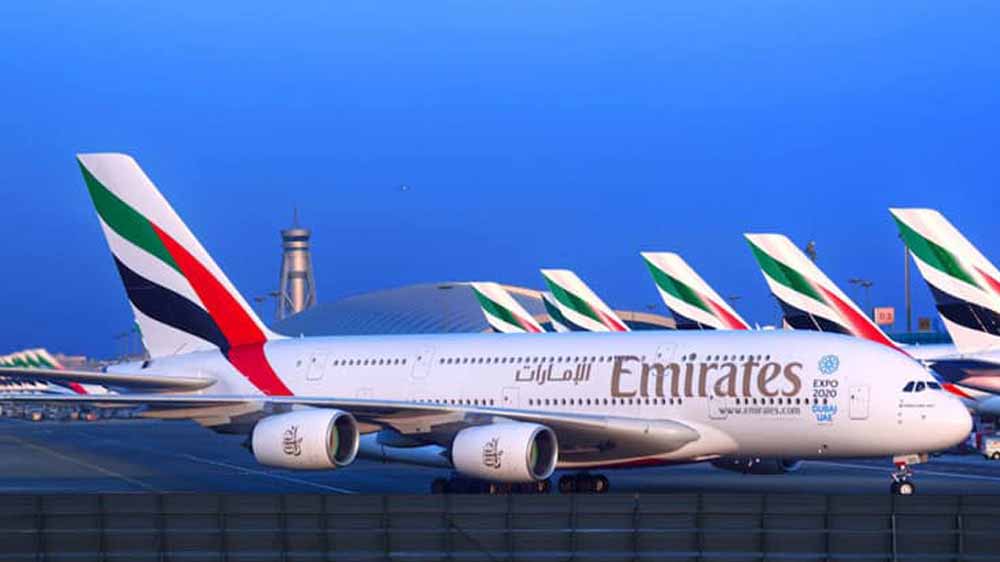 Emirates plane in a runway