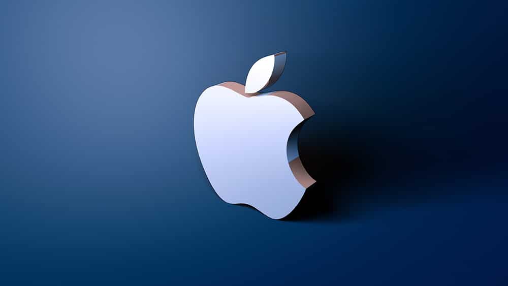 apple logo in blue background