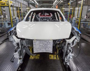 white car is manufacturing