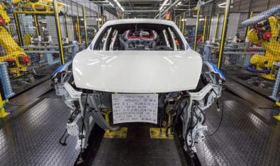 white car is manufacturing