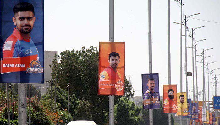 PSL Players Posters in road lights karachi