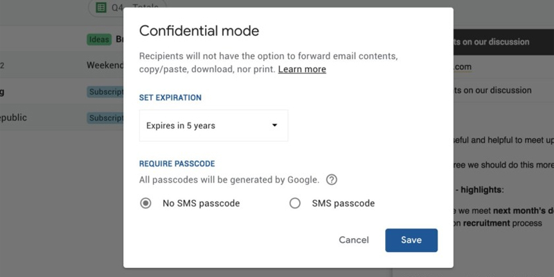 Gmail Confidential mode
