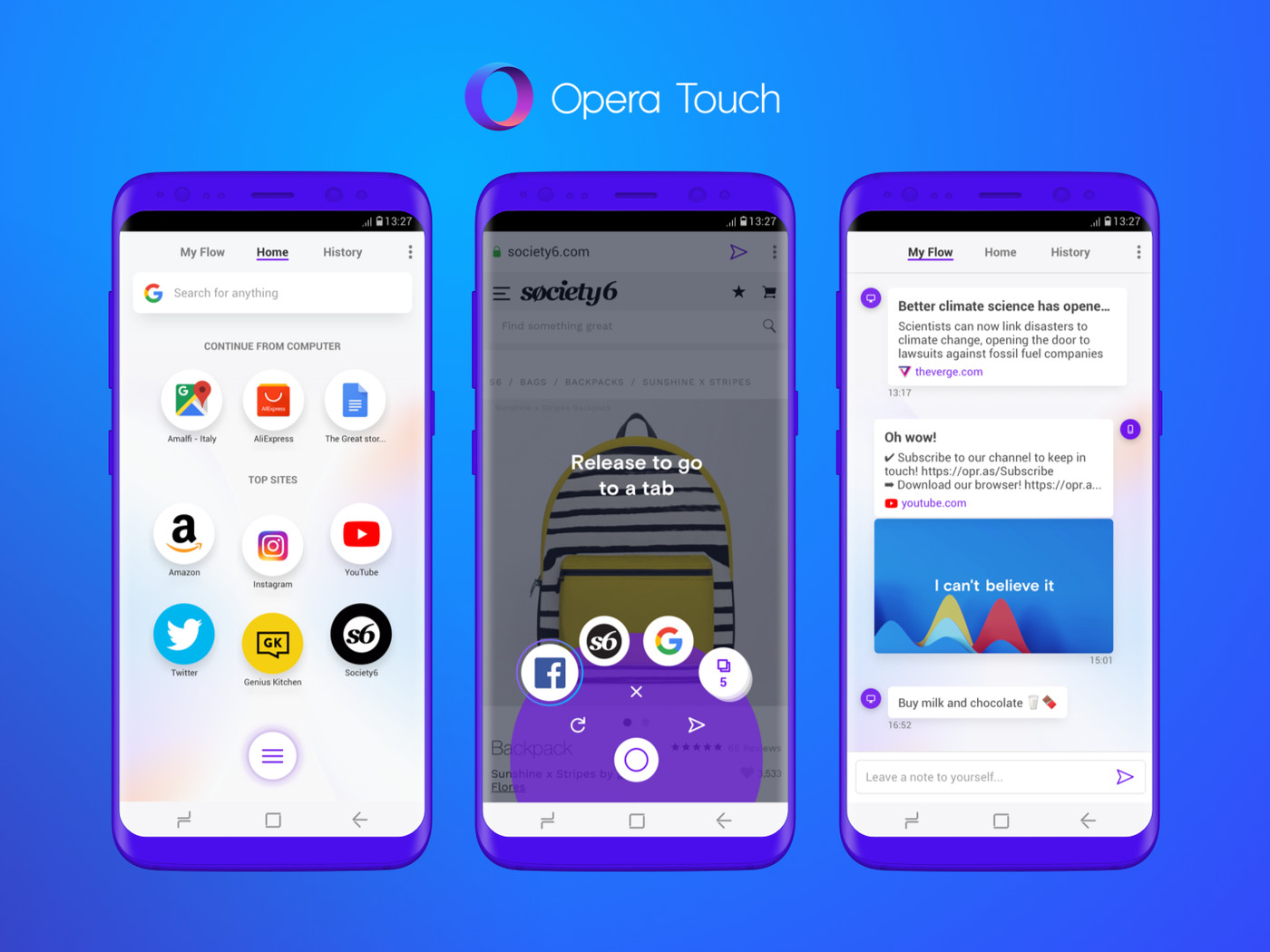 opera touch fast action button