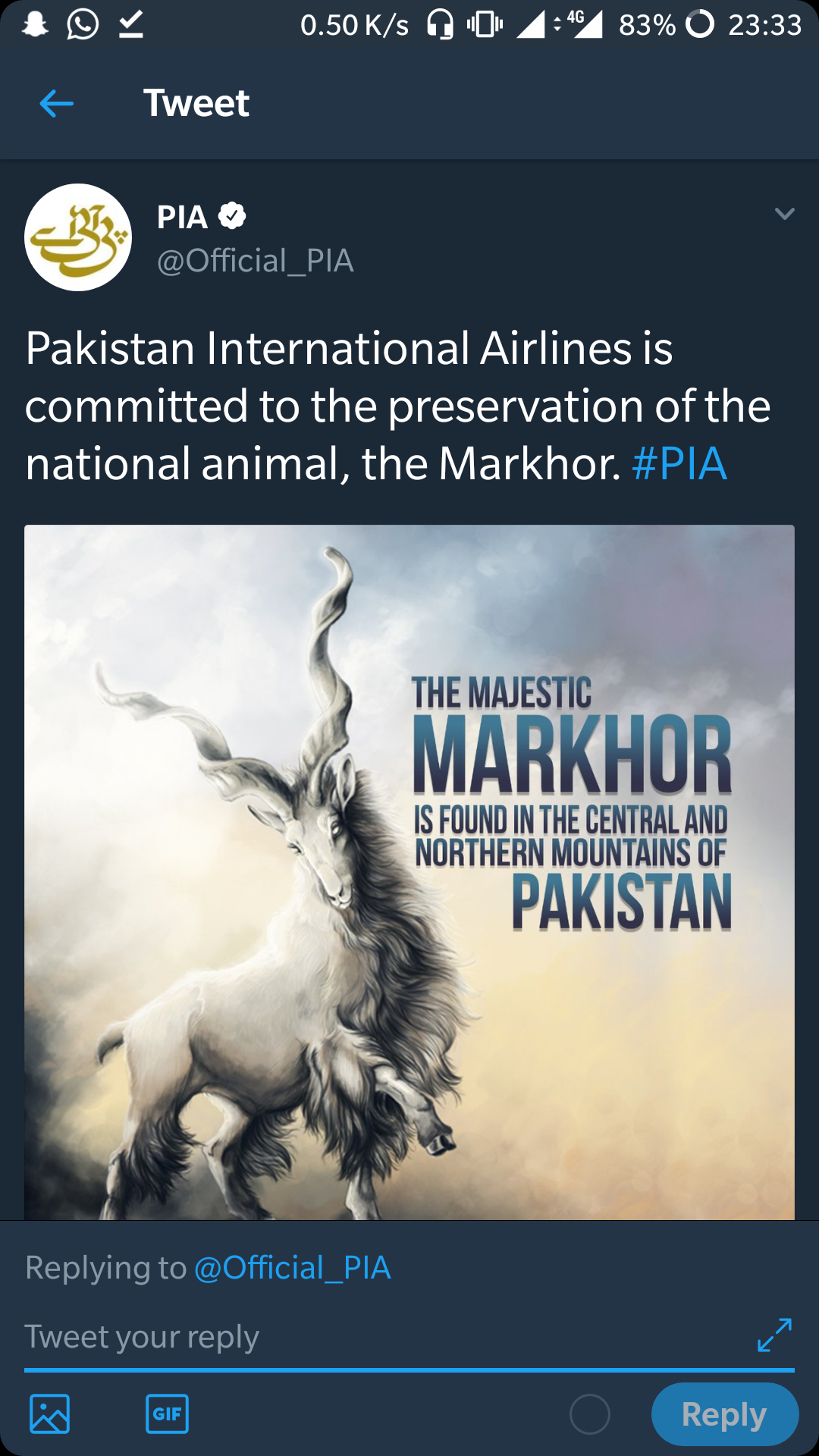 PIA is committed to the preservation of national animal, the markhor