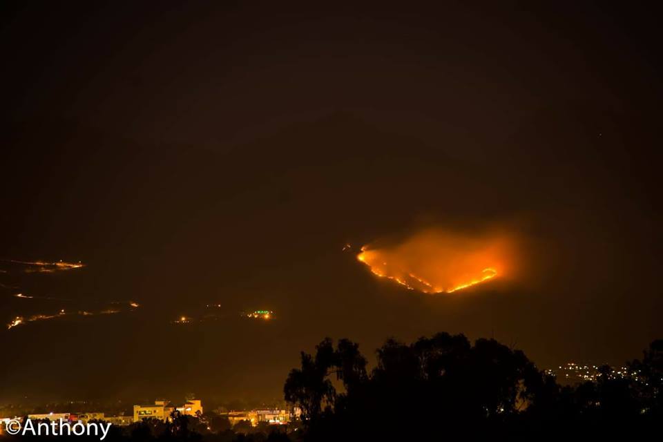 Margalla Hill fire during night time