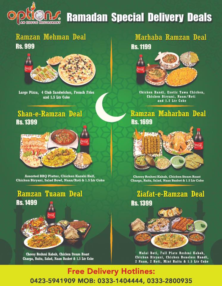 Options Restaurant Ramzan delivery deals lahore