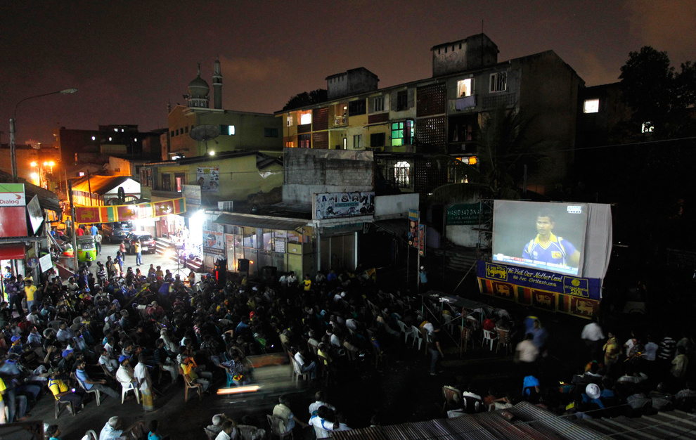 Sri Lankan cricket fans on giant screen