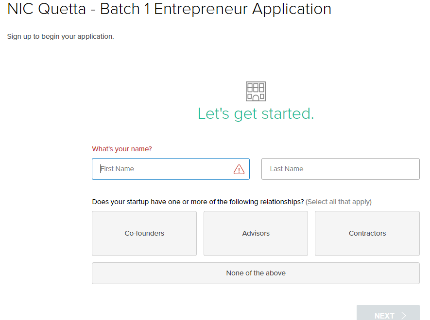 NIC Quetta Batch 1 Entrepreneur Application