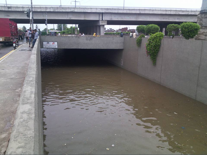 Lahore Underpass flooded with water after rain