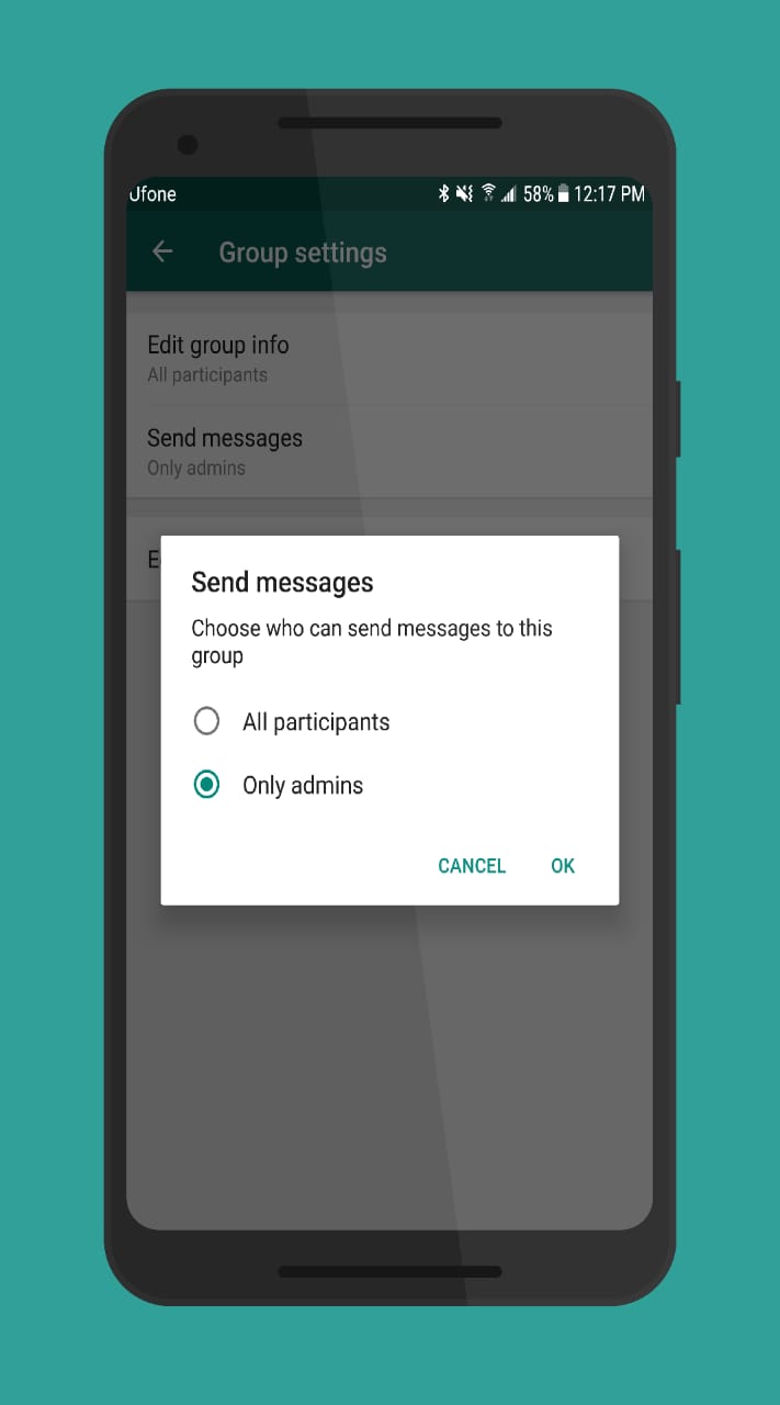 send message restriction in whats app group