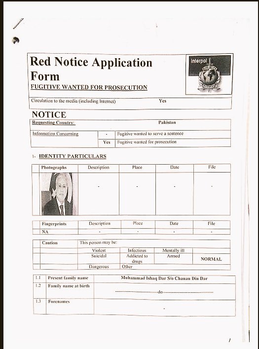 Red Notice for Ishaq Dar