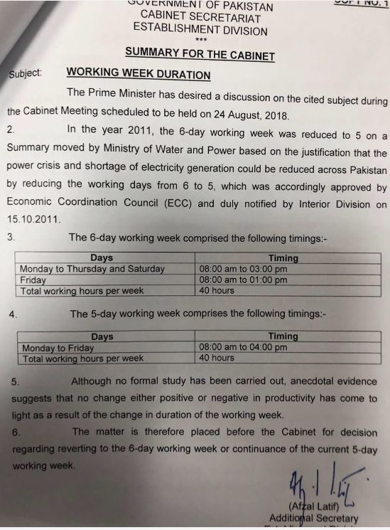 Cabinet Timings Notification